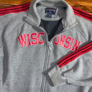 JanSport Wisconsin Badgers Track Jacket Mens XL Gray Full Zip Striped Sweatshirt